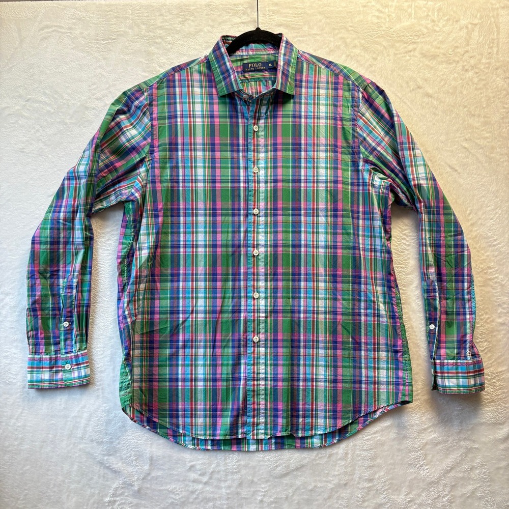 Polo‎ Ralph Lauren Plaid Button Down Shirt Men Sz XL Multi Colorful Cotton